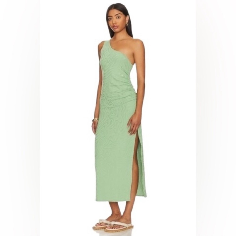 Seafolly One Shoulder Second Wave Midi Dress in Palm Green Textured Vacation M - Picture 2 of 16